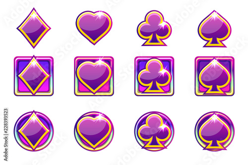 Vector poker symbols of playing cards in purple, app icons for Ui