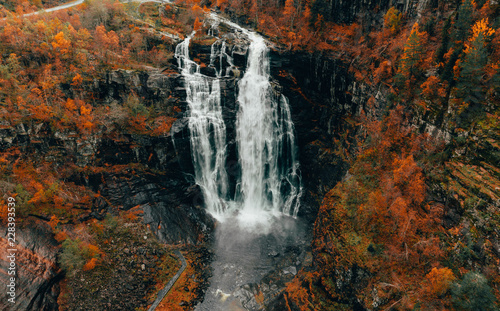 Fototapeta Naklejka Na Ścianę i Meble -  Autumn Waterfalls Rivers in Norway 