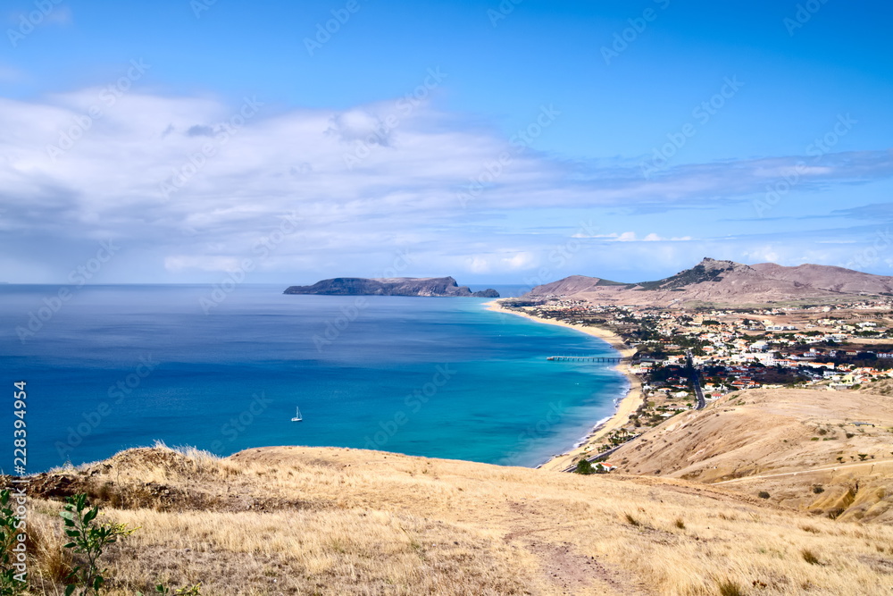 View of Porto Santo island with golden beach