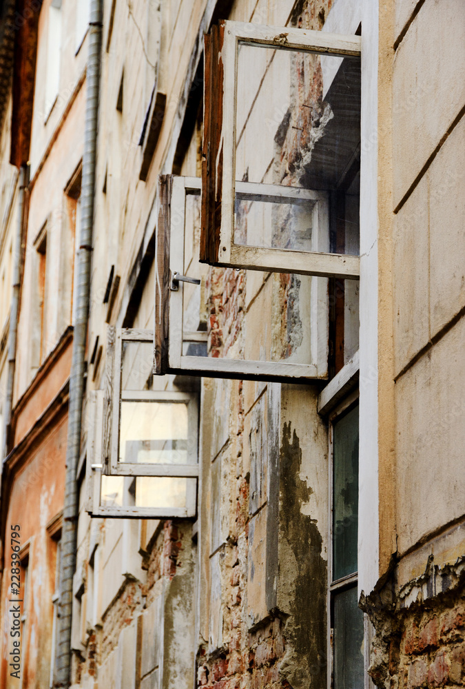 Old houses window vents open. Lviv.