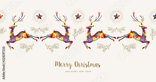 Christmas and New Year low poly reindeer card