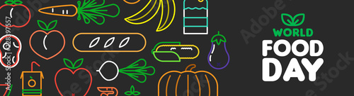 World Food Day web banner of outline icons