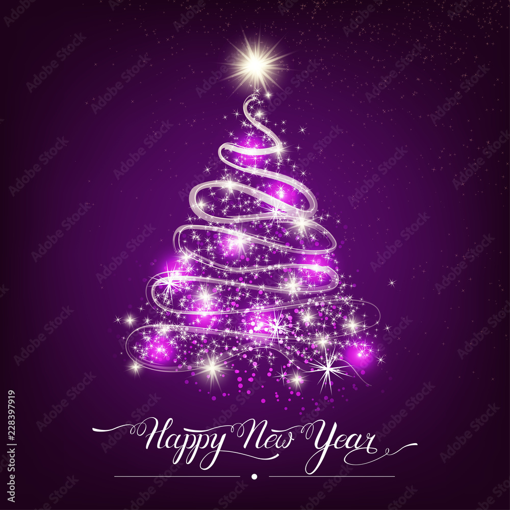 Happy new year stylized decorative fir tree