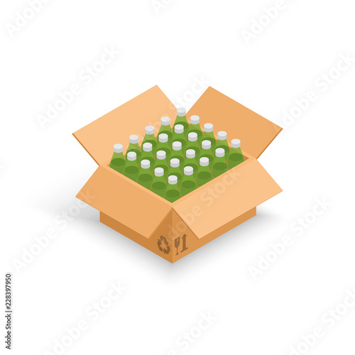 Wine bottles cardboard box vector illustration