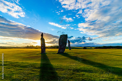 All Standing Stones of Lundin, Leven, Fife, Scotland. With big sky photo