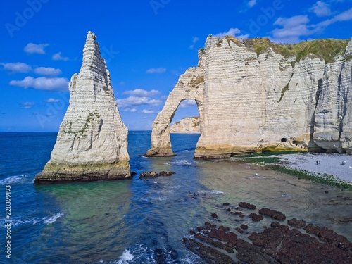 The pointed formation called L'Aiguille or the Needle and Porte d'Aval at Etretat, north western France