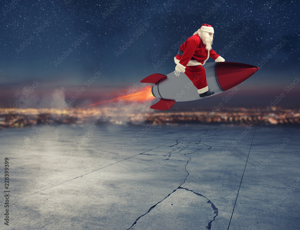 Fast delivery of Christmas gifts ready to fly with a rocket