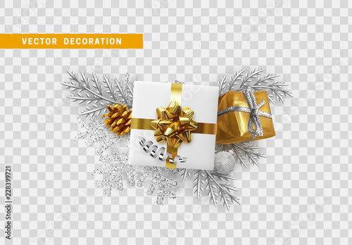 Christmas decoration. Holiday isolated objects on transparent background. Xmas design elements