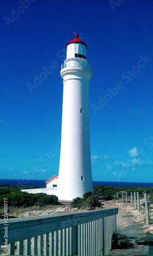 white lighthouse with a blue sky