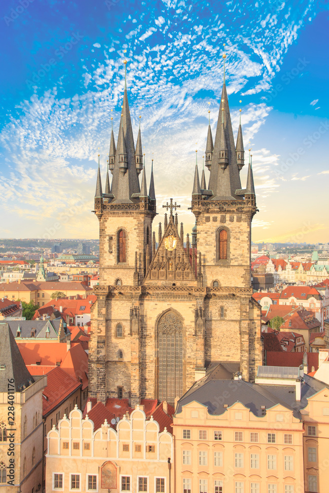 Fototapeta premium Beautiful view of the Old Town Square, and Tyn Church in Prague, Czech Republic