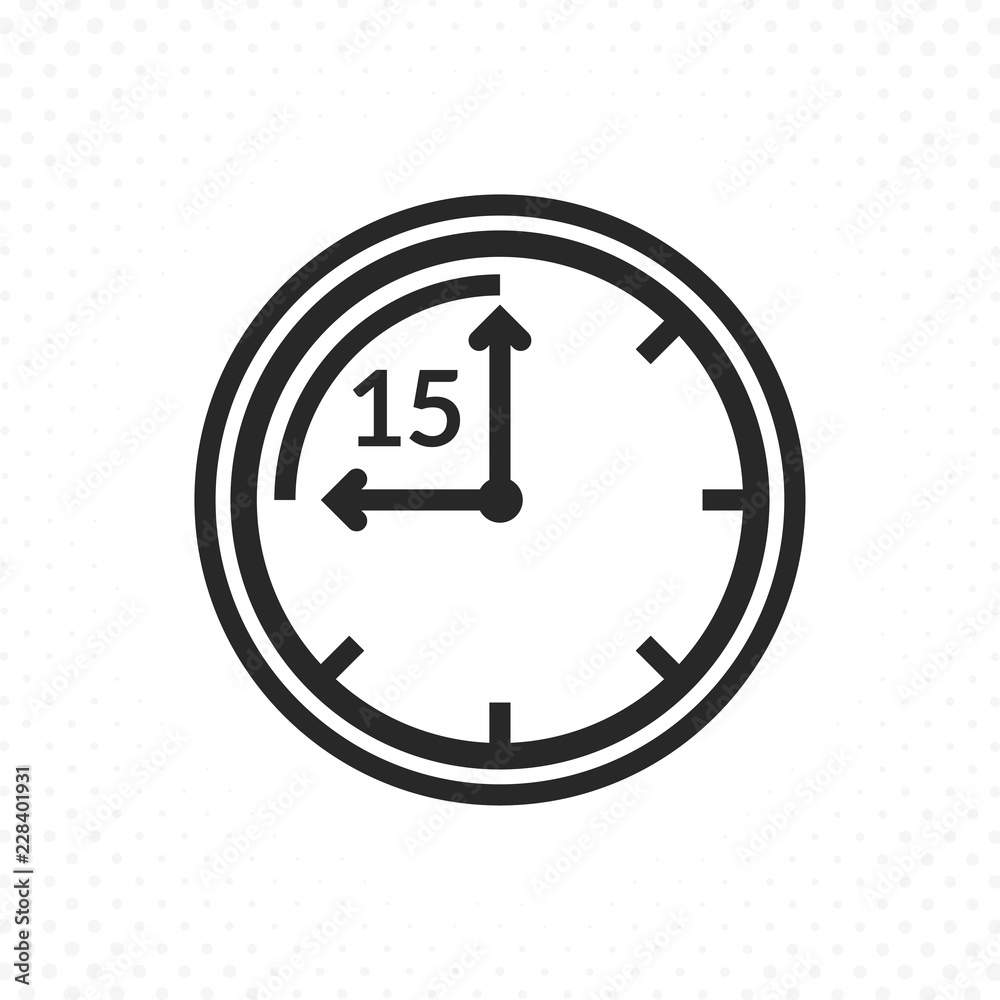 Time countdown icon. Clock and time vector icon, Timer symbol in linear style. Time symbol of fifteen minutes Time countdown icon. Clock and time vector icon, Timer symbol in linear style. Time symbol of fifteen minutes