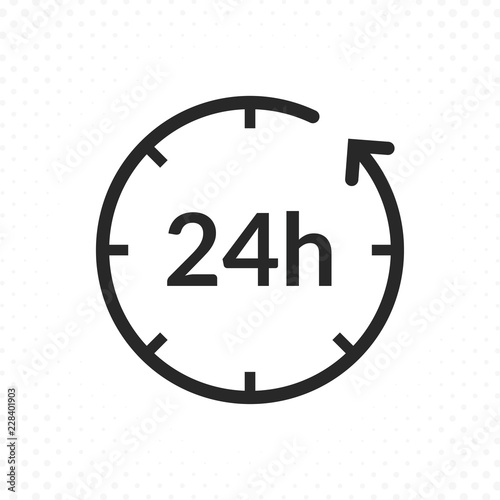 24 hours icon. Clock icon with arrow in linear style. Twenty-four hour symbol, Call service icon