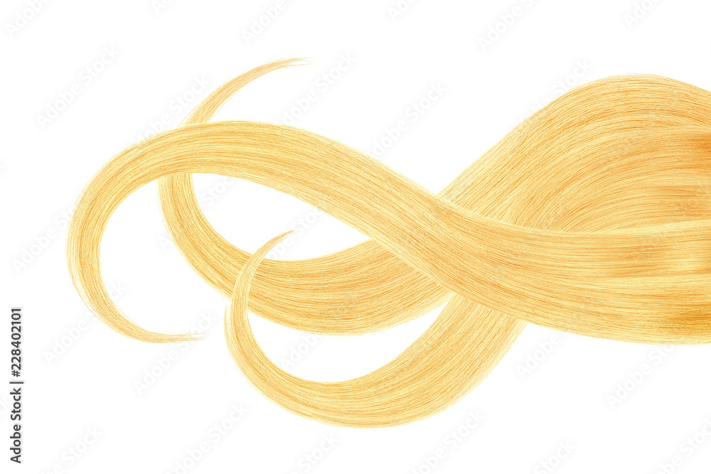 Blond hair, isolated on white background. Long wavy ponytail Blond hair, isolated on white background. Long wavy ponytail