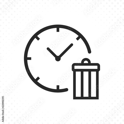 Line icon clock with trash. Illustration of a clock with garbage symbol, Delete time or clock icon. Clock time and trash icon
