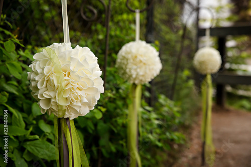 White wedding decorations in spring gardden photo