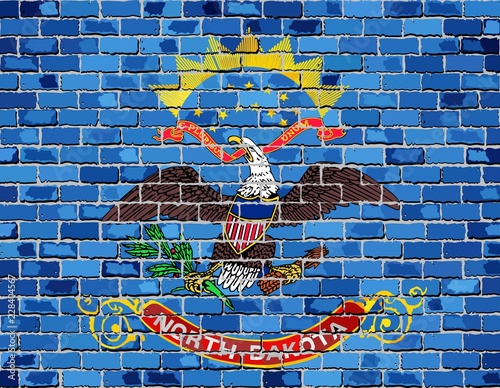 Flag of North Dakota on a brick wall - Illustration, 
The flag of the state of North Dakota on brick background