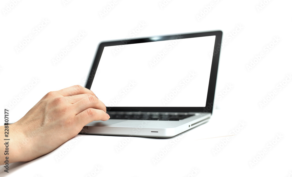 Working with computer on white background Working with computer on white background