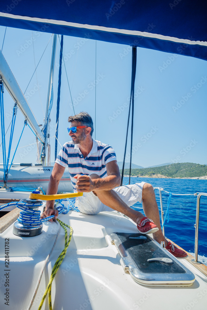 Man resting On big Yacht in Greece