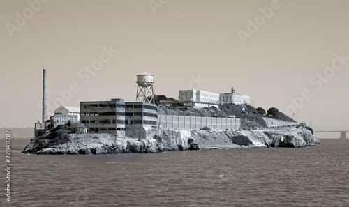 Alcatraz island near San Francisco, vintage style