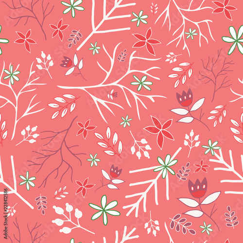 Coral vector vintage florals seamless pattern background. Perfect for fabric, textiles, scrapbooking and wallpaper projects.