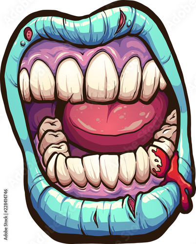 Cartoon zombie mouth.  Vector clip art illustration with simple gradients. All in a single layer. 