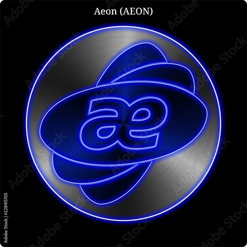 Metal Aeon (AEON) coin witn blue neon glow.