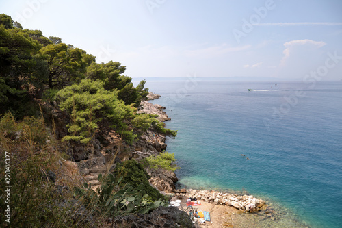 Croatia - Makarska a view from the top of a small beach and the coast of the Makarska Riviera