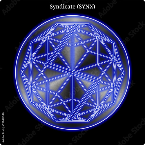 Metal Syndicate (SYNX) coin witn blue neon glow.
