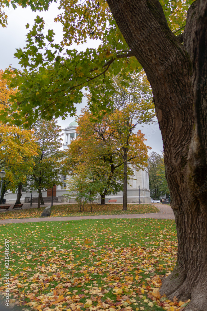 Church in the autumn park Church in the autumn park
