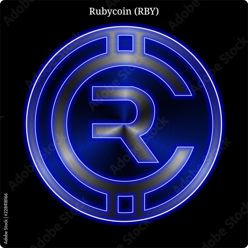 Metal Rubycoin (RBY) coin witn blue neon glow.