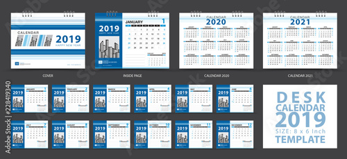 Desk calendar 2018 template, blue cover design, stationery design-1