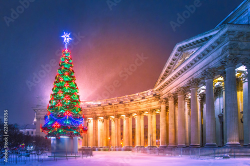 New Year in St. Petersburg. Christmas tree. Petersburg in the winter. Kazan Cathedral. Russia. Christmas in Russia. Saint Petersburg. photo