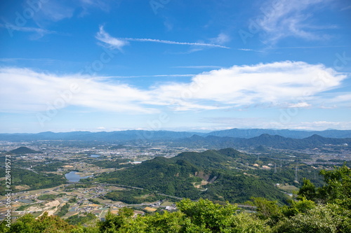Landscape of the sanuki plain in Kagawa ponds Takamatsu highway Ayagawa town  Shikoku Japan