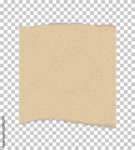 Torn paper edges for background. Ripped brown paper texture on transparent background. Vector.