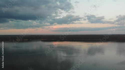 Kauno Marios lagoon. A large reservoir near to Kaunas, Lithuania situated next to Pazaislis Monastery. Aerial shot taken at sunset. photo