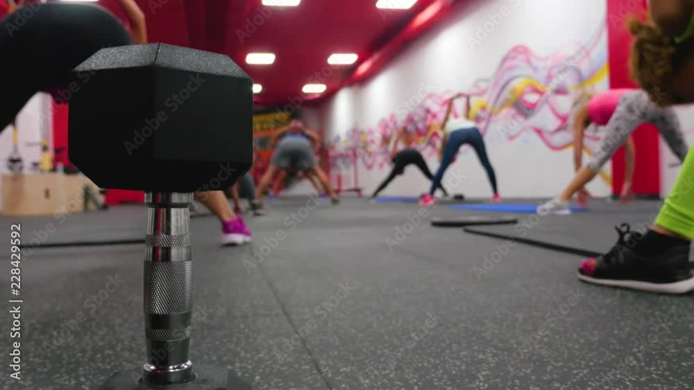 Group worming up in gym box