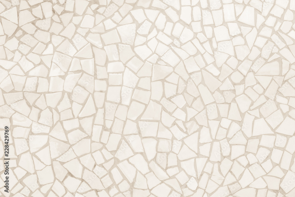 Broken tiles mosaic seamless pattern. Cream and Brown the tile wall high resolution real photo or brick seamless and texture interior background. - obrazy, fototapety, plakaty 
