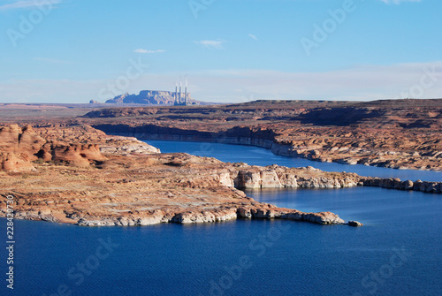 Landscape of a lake Powell with a plant