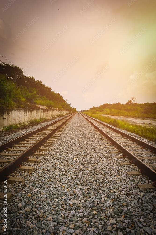Fototapeta premium Railroad tracks in the setting sun