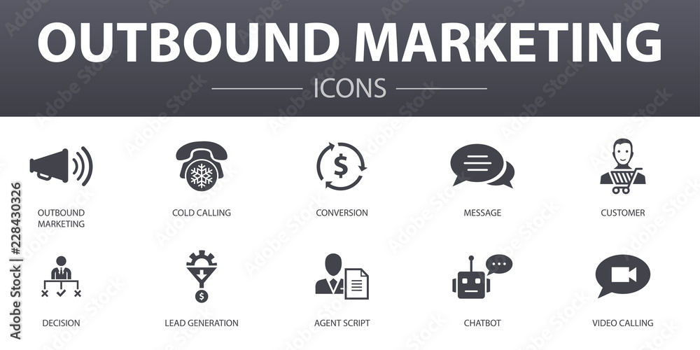 outbound marketing simple concept icons set. Contains such icons as  Conversion, Customer, Lead Generation, Cold Calling and more, can be used  for web, logo, UI/UX Stock-Vektorgrafik | Adobe Stock