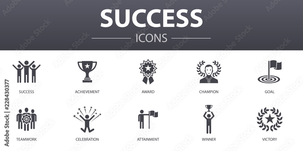 success simple concept icons set. Contains such icons as achievement, champion, award, attainment and more, can be used for web, logo, UI/UX - obrazy, fototapety, plakaty 