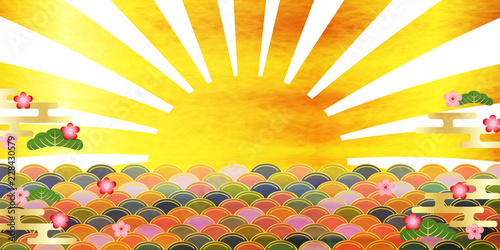 日の出　初売り　年賀状　背景