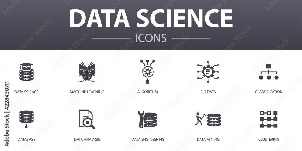 Data science simple concept icons set. Contains such icons as machine ...