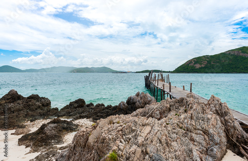 White sand beach with blue sea on KohKham . photo