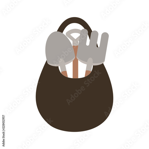 Gardening tools in bag isolated icon