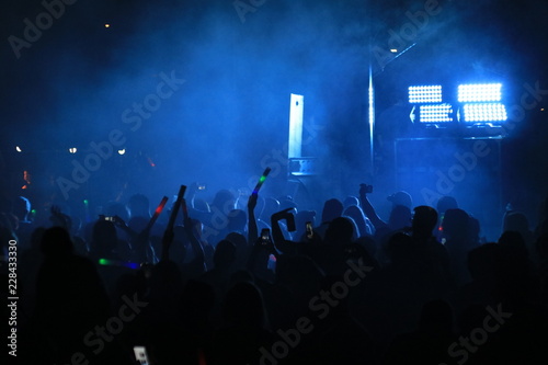 a large silhoette of a concert crowd photo