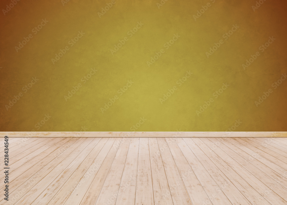 Orange cement wall with Wooden floor Orange cement wall with Wooden floor