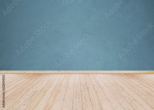 Blue cement wall with Wooden floor