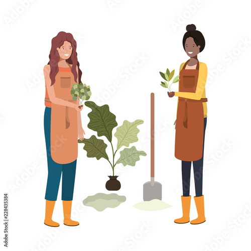 young women gardeners smiling avatar character