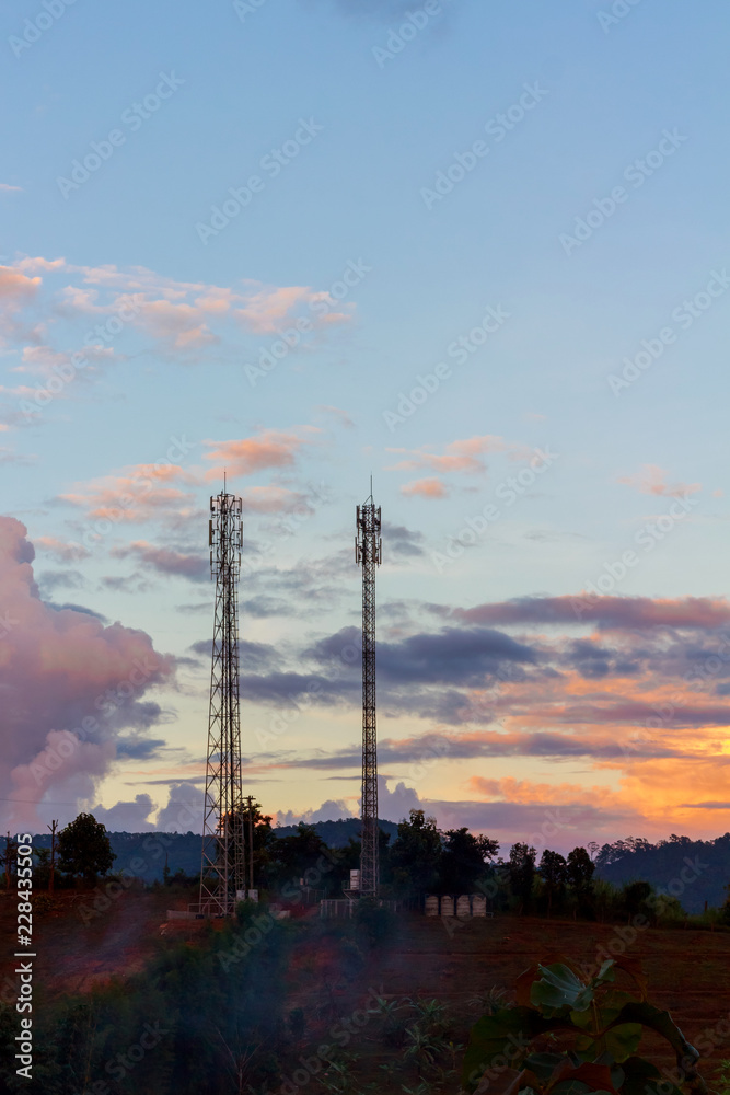 Telecommunication tower on top of the mountain whit colorful sky at sunset time. Telecommunication tower on top of the mountain whit colorful sky at sunset time.